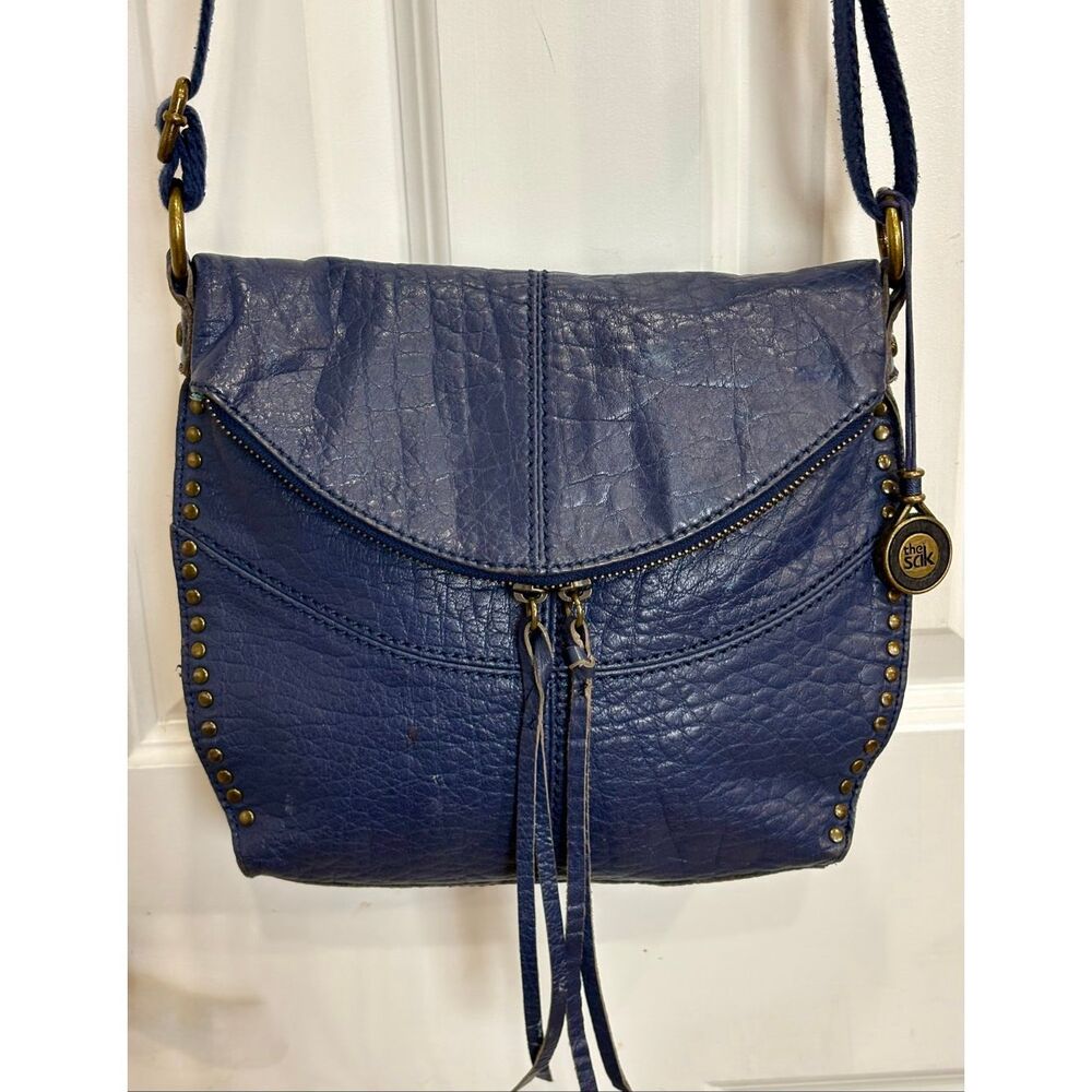 THE SAK -  "Silverlake" Crossbody in Blue Pebbled Leather w/Studded Detailing